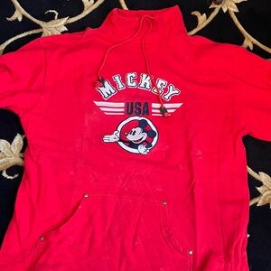 Vintage 1990s super comfy Red Mickey USA Hoodie. Front pockets!